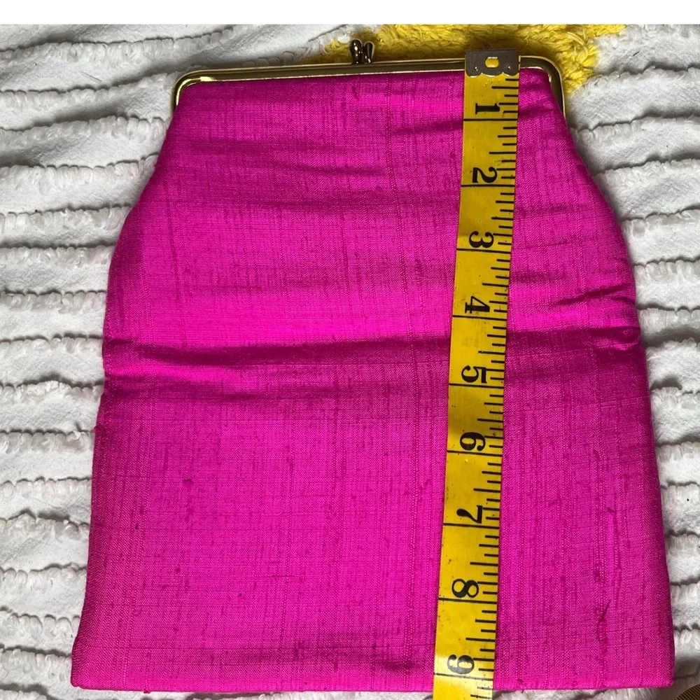 Vtg Audrey Talbott California Hot Pink Silk Clutch Kisslock Mid-Century handbag